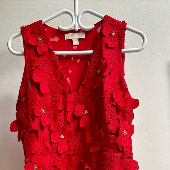 MICHAEL Michael Kors Women's Red Floral Appliqué Lace Dress - Picture 2 of 4